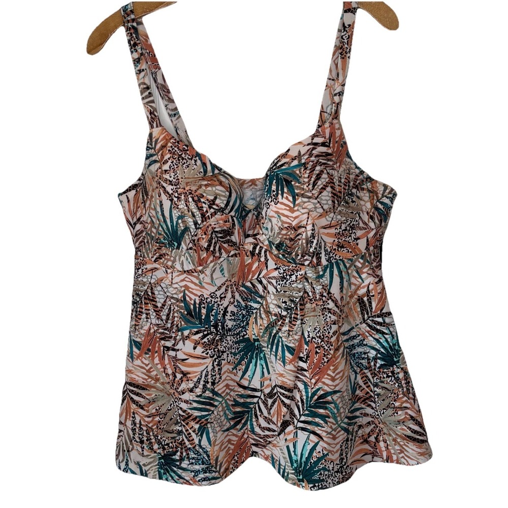 Swimsuits for All Bra Faux Flyaway Underwire Tankini Top 38C Animal Palm Print - Picture 1 of 14